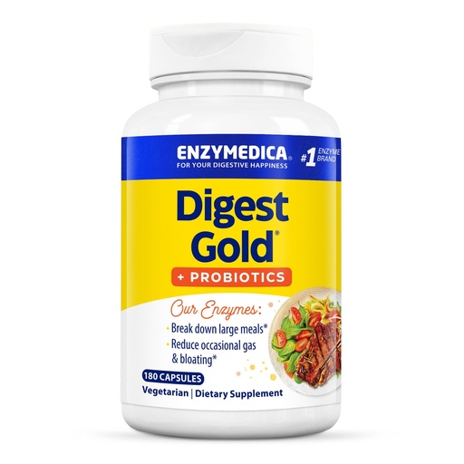 [BRSWIGQFDMMB4336] Enzymedica Digest Gold + Probiotics - Digestive Enzyme Supplement for Women & Men, Enzyme and Probiotic Capsules for Digestion, Gut Health Support, Helps Gas & Bloating, Vegetarian - 180 Caps