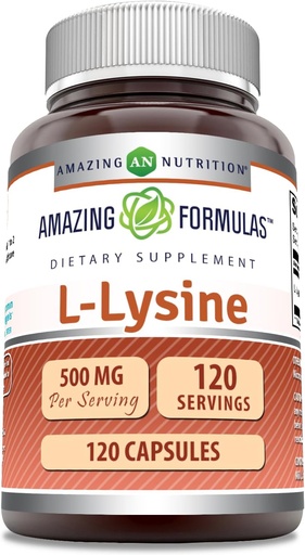 [BRSRAFABCANB6YI4] Amazing Formulas L-Lysine 500 mg Capsules Amino Acid Add | Qeyri-GMO / Gluten Free / ABŞ (120 Count)
