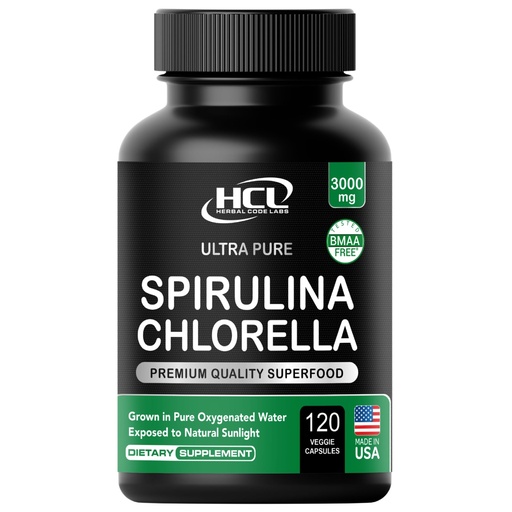 [BRSWGZA7CQMWM3Q2] Chlorella Spirulina Powder Capsules 3000 mg of BMAA Free Purest Blue Green Algae - Best Natural Detox Raw Vegan Vitamins Protein Green Superfood - Made in USA