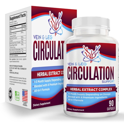 [BRSWIBA5CAFBECAZ] Vein + Leg Circulation Supplement 8-in-1 Formula | Circulation Health Support Supplements | Veins & Legs | Men & Women | 90 Capsules