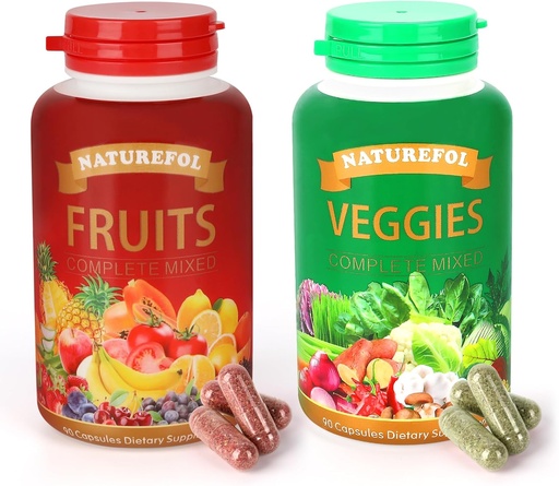 [BRSRAYAFBMBQAHQZ] Fruits and Vegetables - Complete Nutrition Supplement with Powerhouse Fruits and Veggies for Adults and Children - 90 Fruit Capsules, 90 Vegetable Capsules