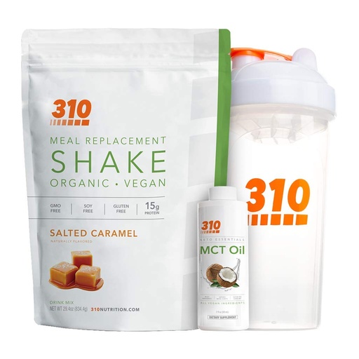 [BRSWYHQRAQGWE2DK] Vegan Organic Plant Protein Powder and Meal Replacement Shake With Shaker Cup and 2 Oz MCT Oil - By 310 Nutrition - Gluten, Dairy and Soy Free - 0g of Sugar | Keto and Paleo Friendly (Salted Caramel)