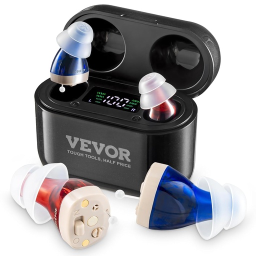 [BRSRAFD6OIHQ2AI2] VEVOR Hearing Aids for Seniors, Rechargeable Hearing Amplifiers with Noise Cancelling and Volume Control, Digital in-Ear Hearing Assist Device with Charging Case and 8 Pair of Ear Domes