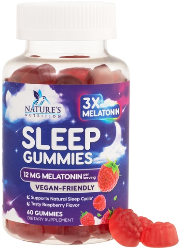 [BRSW2YARAAIQED3F] Melatonin Sleep Gummies - Melatonin 12mg Per Serving - Extra Strength Sleep Support Melatonin Gummy - Vegan Sleeping Gummy Supplement - Restful Sleep Support for Adults - Berry Flavor - 60 Gummies