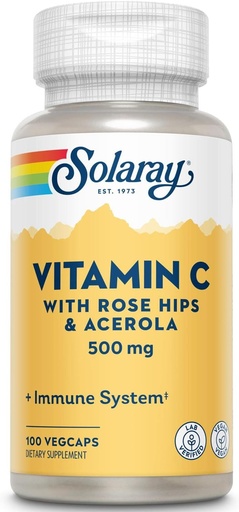[BRSROZINPMNQ42Q2] Solaray C w/Rose HIPS & Acerola Two-Stage, Timed-Release, Veg Cap (Btl-Plastic) 500mg | 100 Count | Pack of 2