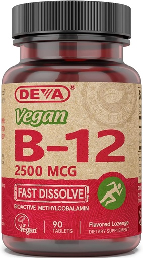 [BRSWIGAQOJ6R6GDO] Deva Vegan Vitamine B-12, hohe Potenz 2500 mcg B12, schnelle Auflösung, sublingual, 90 Tabletten (Pack von 3)