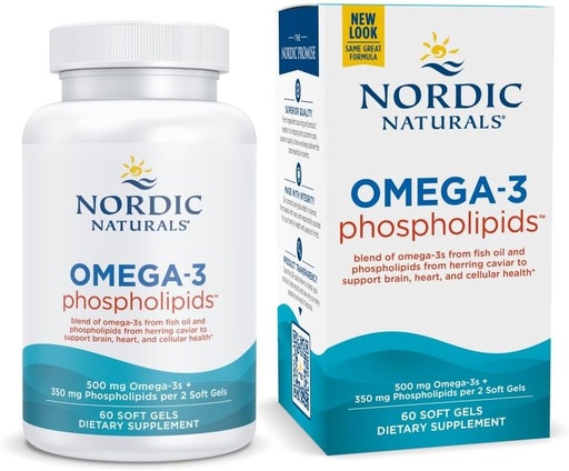 [BRSWIHAGDENGGG3A] Nordic Naturals Omega-3 Phospholipids, Unflavored - 60 Soft Gels - 500 mg Omega-3 & 350 mg Phospholipids - Heart & Brain Health - Small, Easy-to-Swallow Soft Gels - Non-GMO - 30 Servings