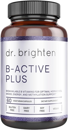 [BRSWGBAKC55READ6] Dr. Brighten B- Active Plus - Vegan B Vitamin Supplement for energi, Metabolisme, Heart Health, Forbedret hukommelse - 60 kapsler