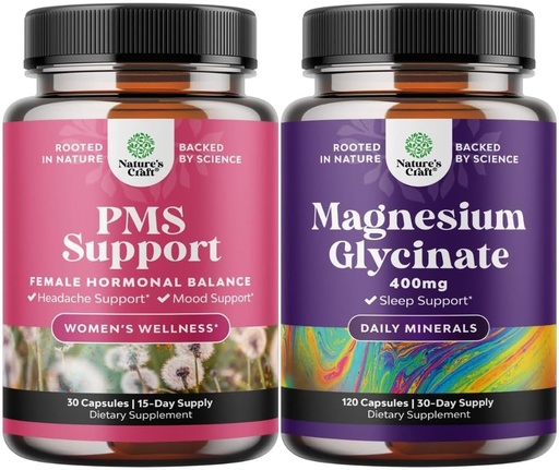 [BRSROCYFCRYA2CLP] Sche of Advanced PMS Support Supplement for Women and Pure Magnezyum Glycinate 400mg Per Mood Sleep ve Relaxation için hizmet ediyor