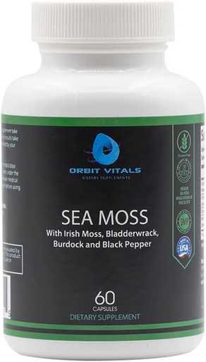 [BRSRMED3BUNR4HIV] Moss de Mar con Burdock Root Bladderwrack Moss Irlandés " Black Pepper - Nutrients-Rich Superfood for Immune, Digestive, Joint, Skin Health - Vegan, Non-GMO - 60 Irish Mos Capsules, Made in USA