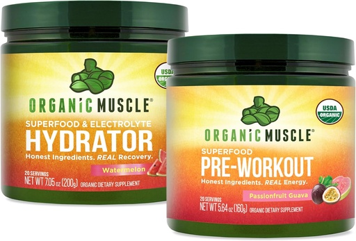 [BRSW2EAQOUCQIYIV] Organski mišični paket - predworkout prašek za energijo (Passionfain Guava) + Replenisher za hidracijo (Watermelon) - USDA Certified Organic