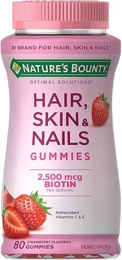[BRSROEIFDN5AGE3X] Nature's Bounty Vitamin Biotin Optimal Solutions Hair, Skin and Nails Gummies, 80 Count,.