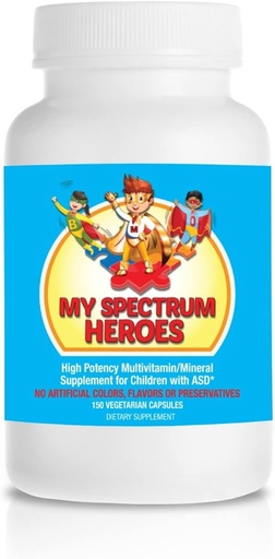 [BRSW2ALYAB5QA23Z] Mano spektras Heroes Vaikų multivitaminų priedas - Acetil-l-karnitinas, Cholinas, Kofermentas Q10, Inozitolis, MSM, MTHF, NAC Dienos mitybos pagalba ir kognityvinė sveikata (150 kapsulės)