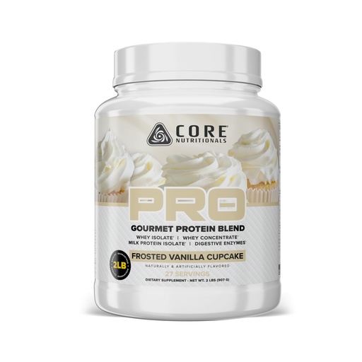 [BRSWYZD7OQFQ4D34] Core Nutritionals PRO Gourmet Protein Blend | Whey Protein Blend | with MCTs & Digestive Enzymes | Sustained Release Protein & Recovery Support | 28 Servings (Frosted Vanilla Cupcake)
