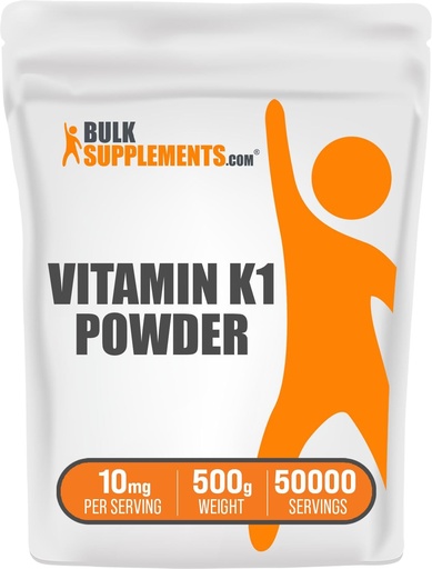 [BRSWKHD5BYEAYELA] BulkSupplements.com Vitamin K1 Powder - Vitamin K1 Supplement for Bone and Heart Health Support - Gluten Free, 10mg per Serving, 500g (1.1 lbs) (Pack of 1)