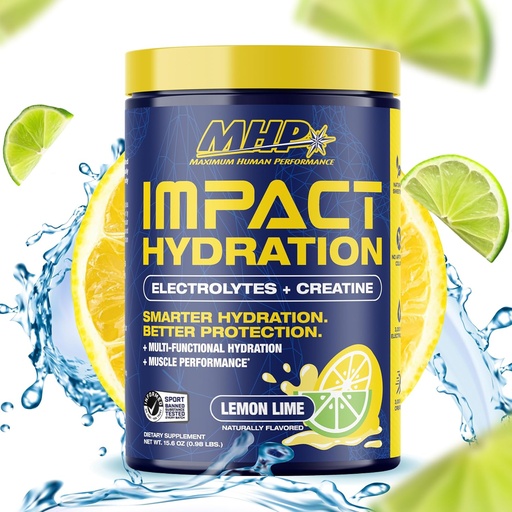 [BRSRAZALDEOWMCA6] MHP Impact Hydration Electrolyte Creatine Sports Drink Mix, No Artificial Sweeteners or Colors, Performance, Strength, Recovery, Lemon Lime, 30 Servings