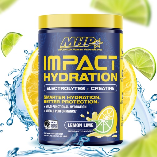 [BRSRAZALDEOWMCA6] MHP Impact Hydration Electrolyte Creatine Sports Drink Mix, No Artificial Sweeteners or Colors, Performance, Strength, Recovery, Lemon Lime, 30 Servings