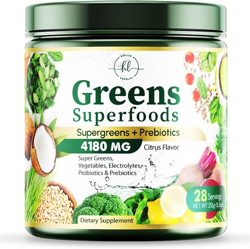 [BRSROHYLBUJRG3DO] Greens Powder Superfood - Premium Orgânico Super Greens Juice Powder - Embalado com probióticos, grama de trigo, enzimas, espirulina, chlorela para Digestive & Gut Health, Smoothie Drink Mix - 28 Servings