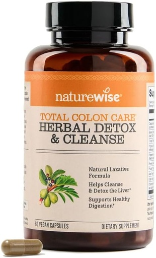 [BRSWIAIKCAMBCDY3] Naturalmente cuidado total del colon Herbal Cleanse - Con Prebióticos, Botánicos, " Antioxidantes - para el movimiento intestinal regular, Digestión, Gut Health - Vegan, Gluten-Free, Non-GMO - 60 cápsulas[2-Month Supply]