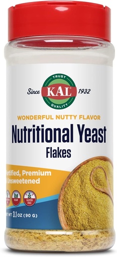 [BRSWGZABCMPRMEQ3] KAL Nutritional Yeast Flakes, Fortified with B12, Folic Acid & Other B Vitamins, Unsweetened, Great Nutty Flavor, Vegan & Gluten Free, 60-Day Money Back Guarantee, Made in The USA, 20 Servings, 3.1oz