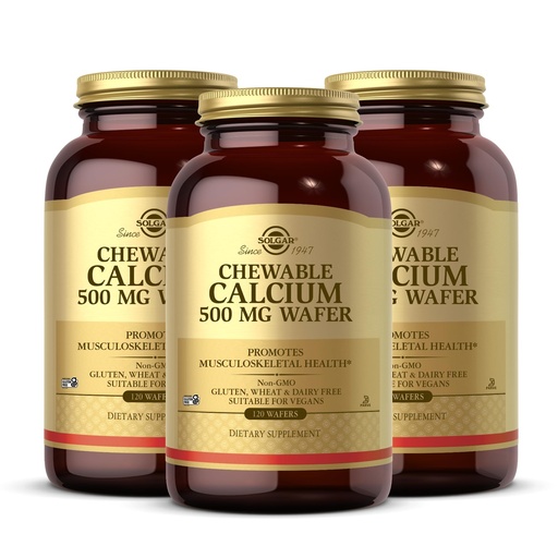 [BRSWIZ3YCMIGYCA3] Solgar Chewable Calcium 500 mg - 120 Wafers, Pack of 3 - Promotes Musculoskeletal Health - Non-GMO, Vegan, Gluten, Wheat & Dairy Free, Kosher - 180 Total Servings