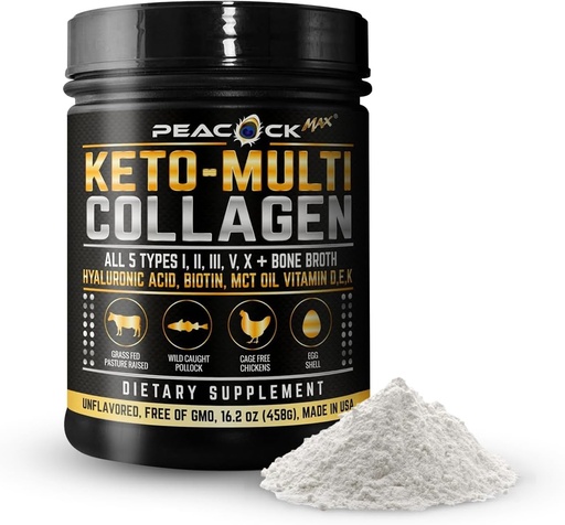 [BRSWGBQ6CJ7RQG3A] Keto Multi Collagen Peptides 16.2 oz - Bone Broth Protein Powder, with 5 Types Hydrolyzed Collagen, MCT Oil & Biotin for Skin, Joints, Hair & Nails, Unflavored Collagen Powder