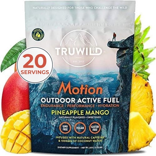 [BRSWYGITA4MBQ2DO] TruWild Motion All Natural Pre Workout Powder Drink Mix for Men & Women with no Jitters or Crash, Whole Food Plant Based Vegen, Organic with Electrolytes + BioPerine, 20 Servings (Pineapple Mango)