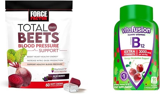 [BRSRAYYYBN5AIE3Z] Force Factor Total Beets Blood Pressure Support with Grapeseed Extra Strength B12 for Energy, Cherry Flavoled Gumies