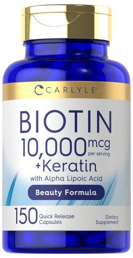 [BRSRMZD4ORYRY2Q2] Carlyle Biotin 10000mcg | 150 Capsules | Beauty Formula with Keratin | Non-GMO, Gluten Free Supplement