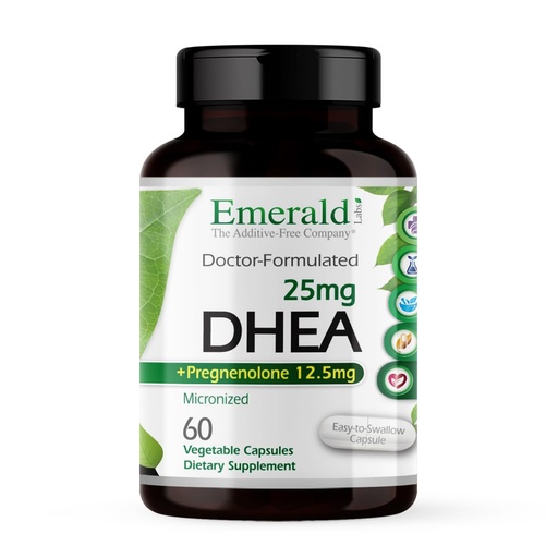 [BRSWKGABO4MBSCT6] Emerald Labs DHEA 25mg - Adrenal Support Supplement to Help Hormone Balance* - Includes DHEA - Gluten-Free - 60 Vegetable Capsules (30-Day Supply)