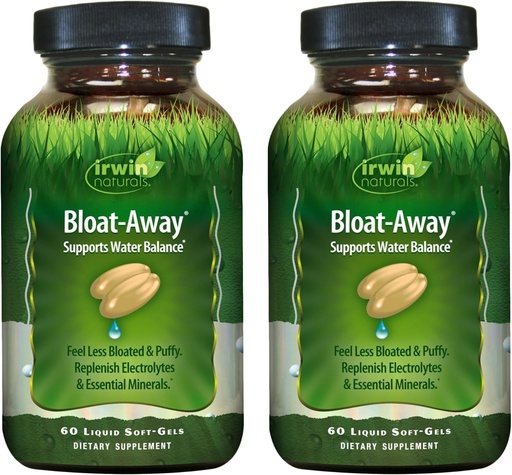 [BRSRMAALCAGQE3DZ] Irwin Naturals Bloat-Away - Water Balance Support - Replenish Electrolytes & Essential Minerals - 60 Liquid Soft-Gels - 2 Pack