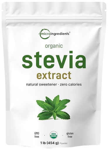[BRSRAYAFDICBQE3Z] Pure Organic Stevia Powder, 1 Pound (2,837 Servings), Highest Grade Stevia Green Leaf Extract Reb-A , Reduced Bitter Aftertaste , 0 Calorie, Natural Sweetener, Sugar Alternative, Keto Friendly