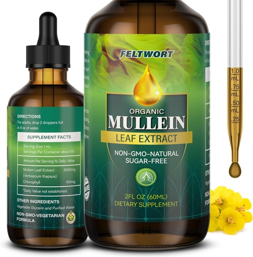 [BRSRAYAQOYHGMFDX] Mullein Drops - Lung Cleanse - Leaf Extract - Kraftig Mullein for immunstøtte, Detox & Respirasjonsstøtte - Herbal kosttilskudd - 2 Oz-6