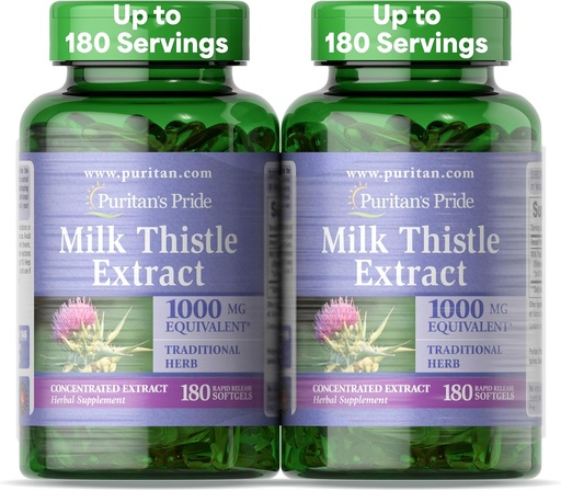 [BRSWYGARBF7RG2D4] Puritans Pride Milk Thistle Silymarin 4:1 Koncentration Extract 200mg (1000 Mg Equivalent) Dietary Supplement for Liver Support, 6 Month Supply, 180 Count 2-Pack
