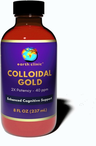 [BRSROFL6C4JRAHQZ] Earth Clinic ® Colloidal Gold - 2X Concentrated 40 ppm, 8 fl oz Amber Bottle for Enhanced Brain Health & Cognitive Support