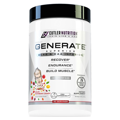 [BRSWYY36OEAWGGT3] Cutler Nutrition Generate EAA and BCAA Powder: Best Branched Chain Amino Acids Supplement with Essential Amino Acids, 5g BCAAs, 2g EAAs for Lean Muscle Mass | Sour Rainbow Candy, 30 Servings