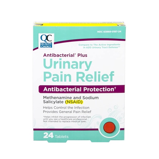 [BRSWGCY2DMFGKHT4] Quality Choice Urinary Pain Relief Antibacterial Plus, Urinary Tract Protection, Helps Control Symptoms of (UTI) Until You Can See a Doctor. 24 Tablets