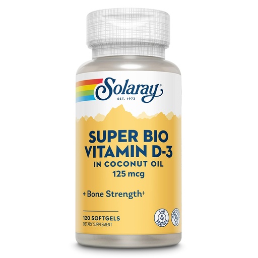 [BRSWIGYYBIEBCC3A] SOLARAY Super Bio Vitamin D3 in Coconut Oil - D3 Vitamin 5000 IU - Bone Health and Immune Support Supplement - Lab Verified, Made Wtihout Soy, 60-Day Guarantee - 120 Softgels, 120 Servings