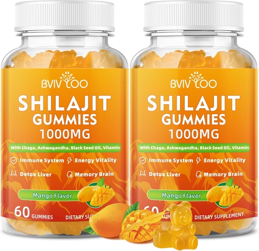 [BRSRAGQ3AUCQYHL2] 2 팩 Shilajit Gummies 1000mg 설탕 무료 - 남성 및 여성을위한 Shilajit 보충 - 85 + Trace 미네랄 및 Fulvic 산 - 에너지, 두뇌, 면역 - 120 Gummies