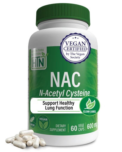 [BRSWGZQODEPBAD3O] Health Thru Nutrition NAC N-Acetyl-Cysteine 600mg 60 Capsules | Vegan Certified | The Purest NAC Supplement | Supports Healthy Lung, Liver Functions & Cellular Health | Non-GMO Soy & Gluten Free