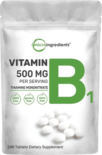 [BRSWYEL6OABGKCL7] Micro Ingredients Vitaminas B1 500mg Per Tarnavimo, 240 Tablets Bendrijoje 124; Vitaminas B1 Tiamino papildas, Eteriniai B vitaminai ® 124; Palaiko Metabolizmą & sveiką nervų sistemą ® 124; Ne GMO, lengva nuryti
