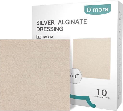 [BRSRMHYCCIHBQ3A2] Dimora Upgrade 10 Packs Silver Antibacterial Alginate Wound Dressing Pads，Non-Stick Sterile Gauze，Highly Absorbent & Comfortable，4'' x 4'' Patches