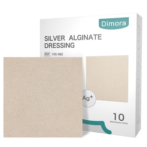 [BRSRMHYCCIHBQ3A2] Dimora Upgrade 10 Packs Silver-Infused Alginate Wound Dressing Pads，Non-Stick Sterile Gauze，Highly Absorbent & Comfortable，4'' x 4'' Patches