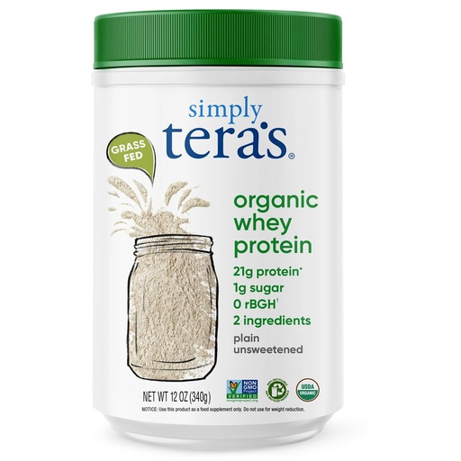 [BRSWGFQFAUCQOAD5] Simply tera's Organic Whey Protein Powder - Grass Fed Whey Protein Powder Without Artificial Sweeteners, Unflavored, Non-GMO, Kosher, Gluten-Free - Plain Unsweetened 12 Oz