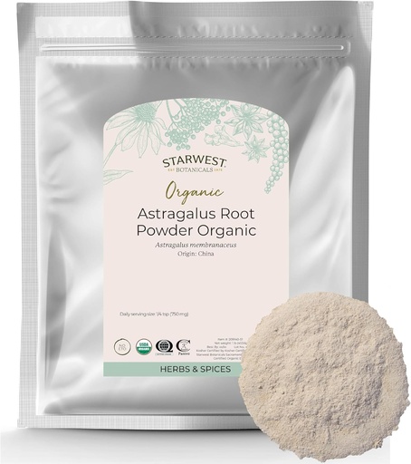 [BRSWICANBR7QAAAZ] Starwest Botanicals Organic Astragalus Root Powder - Dried Herb for Tea, Natural Immune Support, Promotes Wellness, Certified Kosher, Non-GMO- Bulk 1 lb Bag