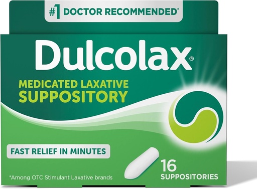 [BRSWIYTQPIGGYHTC] Dulcolax Stimulant Laxative Medicated Suppositories, Predictable & Effective Constipation Relief, Bisacodyl 10 mg, 16 Count