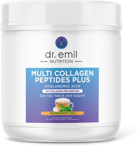 [BRSRAGI5DECWEFLB] DR. EMIL NUTRITION Multi Collagen Peptides Plus - Peppermint Tea Flavor  9g Collagen + Hyaluronic Acid ANTE Skin, Hair, Nails & Joint Support latitud Paleo & Keto-Friendly, Non-GMO, 390g