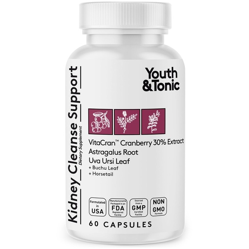 [BRSROYL6C56WEETP] Youth & Tonic Kidney Cleanse Detox for Residual Metabolic Waste & Excess Body Water for Urinary Tract & Bladder Health 60 Capsules