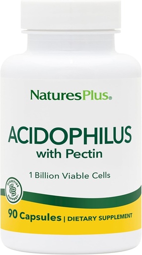[BRSWIYTYO4HQMEI3] Natures Plus Acidophilus with Pectin - 90 Capsules - Probiotic Supplement with 1 Billion Viable Cells & Pectin - Vegan, Gluten Free - 90 Servings
