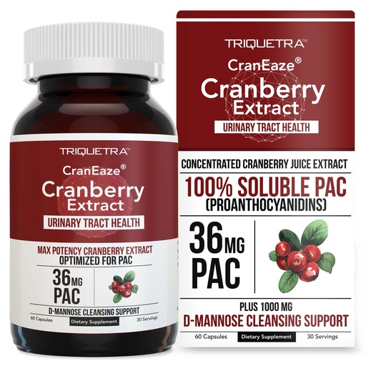 [BRSRMZT6DJYWO3T5] CranEaze®: Cranberry Juice Extract Plus D-Mannose – 36 mg PAC, 100% Soluble PAC - Supports Urinary Tract Health – Most Effective Cranberry Pills for Women, UTI Cranberry Supplement - 60 Capsules